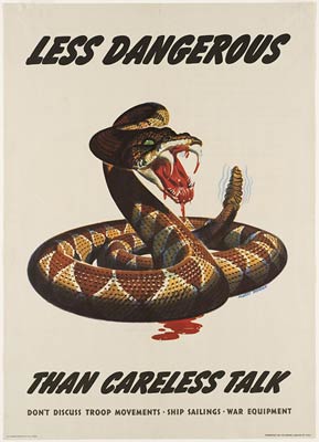 Poisonous snake less dangerous than careless talk WWI Poster