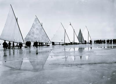 Ice yachting on frozen Lake