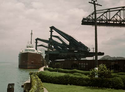 Pennsylvania Railroad ore dock, lake freighter 1943