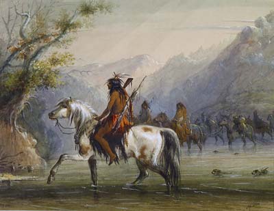 Shoshone Indians Fording a River
