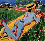 Ernst Ludwig Kirchner Liegender blauer Akt mit Strohhut