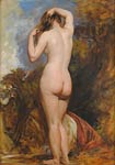 Study of a female nude, from behind, standing in a pool by trees