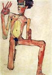 Nude kneeling man, selfportrait Egon Schiele