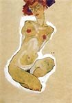 Squatting nude female Egon Schiele