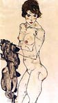 Stehender weiblicher Akt mit blauem Tuch 1914 Egon Schiele