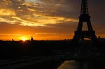 Golden orange sunrise at Eiffel Tower
