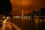Eiffel Tower and River Seine, city night lights, Paris