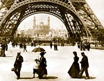Looking through Eiffel Tower to the Trocadero, Exposition 1900,