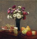 Asters and fruit on a table