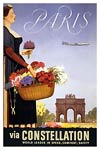 Paris via Constellation vintage travel poster