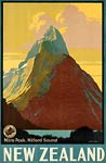 New Zealand Mitre Peak, Milford Sound tourist poster