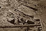 Dead confederate soldier in trench, Petersburg. Civil War