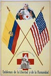 Red Cross nurses flags of Ecuador and the United States wwi post