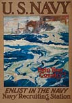 Battleships at sea - Enlist in the Navy - WWI Poster