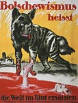 Wolf by pool of blood - man drowning German WWI Poster