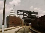 Pennsylvania Railroad ore docks, unloading freighter 1943